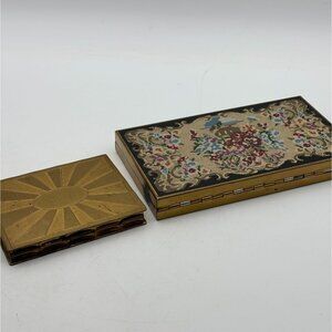 1950s Volupte Brass Powder Lipstick Makeup Mirror Cigarette Case-2 one FREE